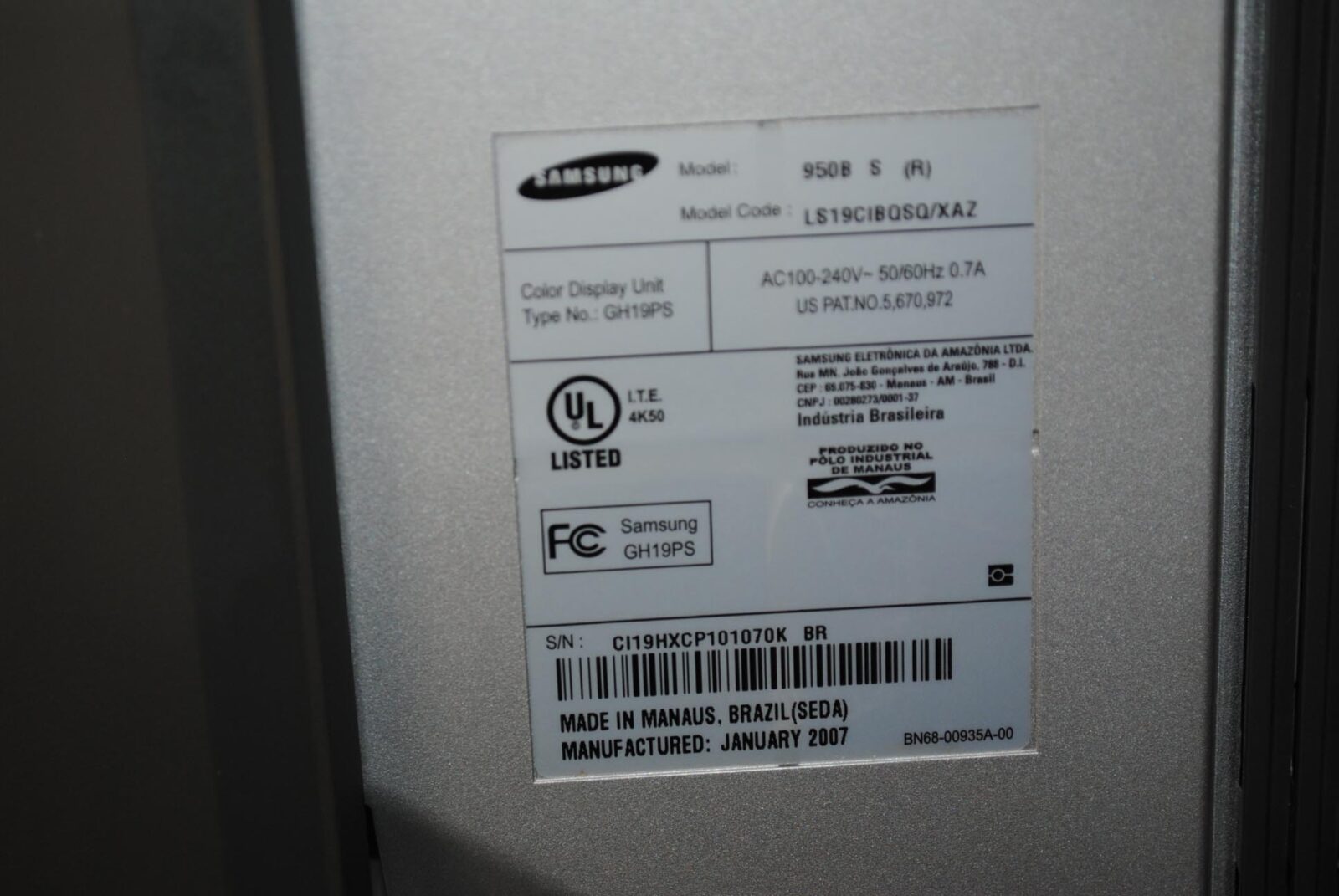 Label Samsung 950B